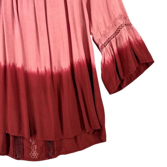 Studio West Womens 2X Blouse Ombre Boho Tunic Embroidered Bell Tie Dye - Picture 7 of 9